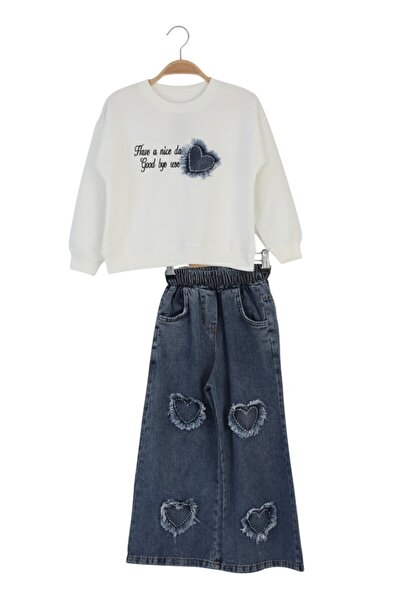 ERDEM KIDS Κοριτσίστικο Χριστουγεννιάτικο Casual - Casual φαρδύ παντελόνι Palazzo τζιν-φούτερ σετ δύο τεμαχίων