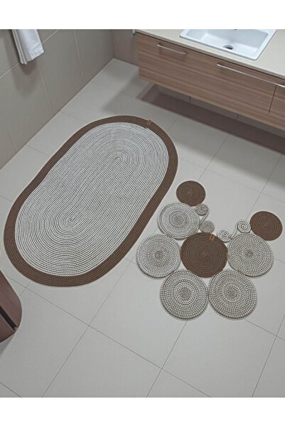 home inn Bathroom Mat Set of 2 Oval Model (60X100 and 51X60 cm) | Modern Style Wicker Look