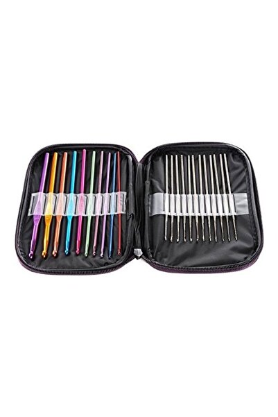 genernic Aluminium Crochet Hooks Knitting Needles Set With Case (Multicolour) - 22 Pieces