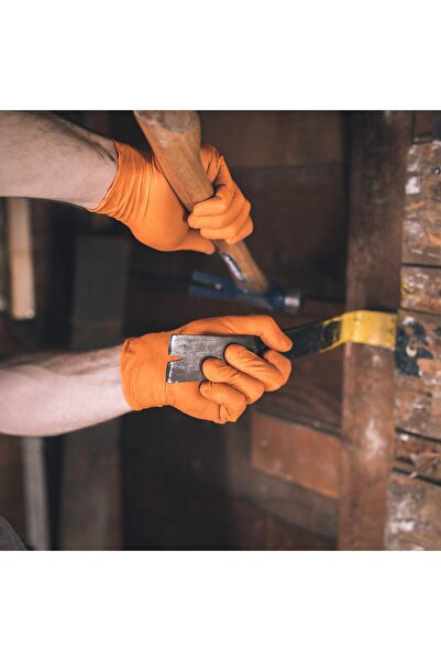 OEM Heavy Duty Orange Nitrile Industrial Disposable Gloves，8 Mil，Latex-Free，Raised Diamond Texture,