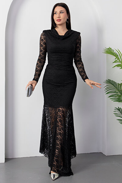 PULLIMM Φόρεμα με μακρυμάνικο δαντέλα με γιακά Degaje 2025-4406