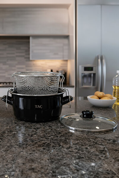 Taç Crispy Chips 24 cm Enamel Black Frying Pot