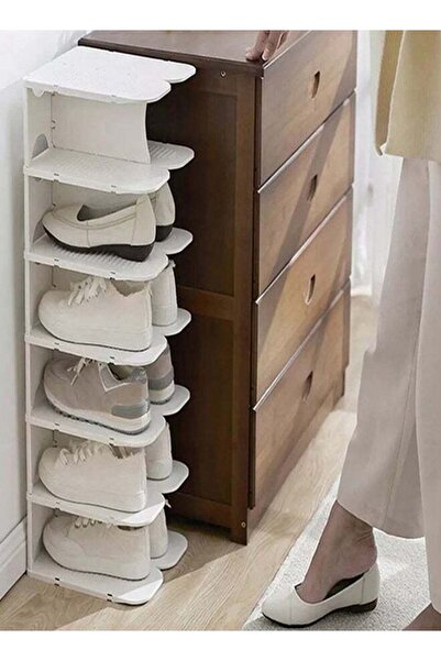 Fashionhome Multi Steps Adjustable Plastic Shoe Organizer Rack White 13.2x24x26.3cm