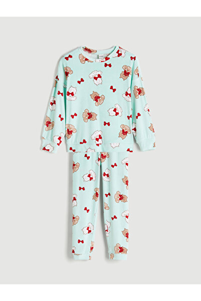 LC Waikiki Set de pijamale pentru fete Özmarka, din catifea, cu guler tip cre...