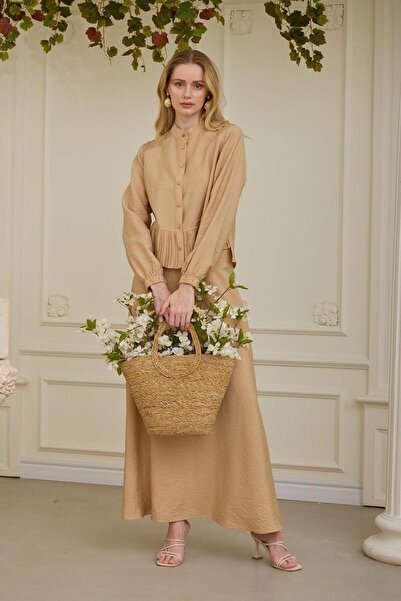 Nazen Giyim Pleated detailed cupra skirt set mb24.662-2y5