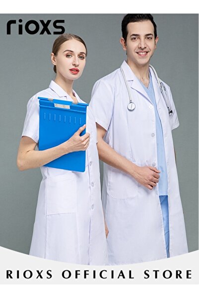 RIOXS Men Scrubs Lab Coat Scrubs Medical Uniform Scrubs Set Medical Scrubs Short Sleeve Coat Scrubs Top Fo