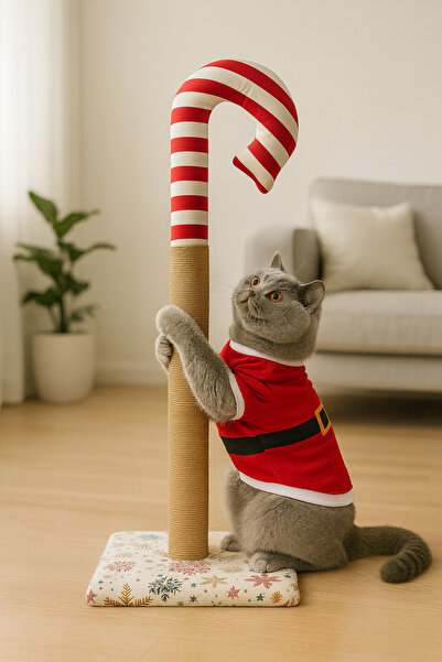 Kırmızı Kedi Tırmalama Tahtası Baston Şeker Yılbaşı Model