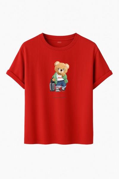 DK DAKSEL Bear with Glasses "Traveler" Printed Oversized Regular Fit Unisex T-Shirt