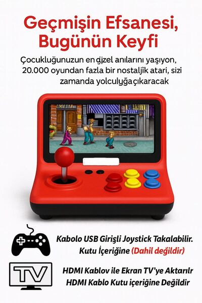 ATLT ATLANTİS 9İNÇ JOYSİTCK RETRO OYUN KOSOLU 20.000 ADET OYUN HD GÖRÜNTÜ TV ...
