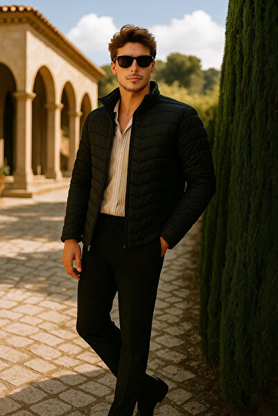 comstar Men's Zippered Black Puffer Jacket