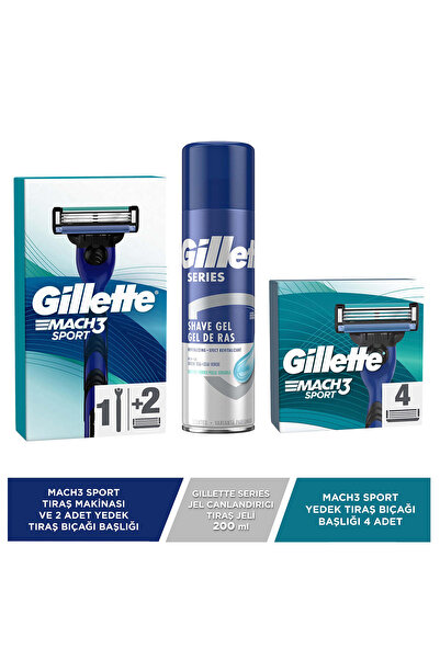 Gillette Mach3 Sport Tıraş Makinesi + Yedek Tıraş Bıçağı + Series Jel 200ML C...