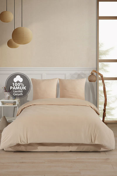 Cote Blanc Plain 100% Cotton Flannel Oversized Duvet Cover Set with Elastic Sheets