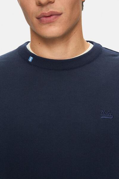 UCLA Ανδρικό πλεκτό πουλόβερ με κέντημα με λαιμόκοψη SENTO Navy Blue Standard Fit