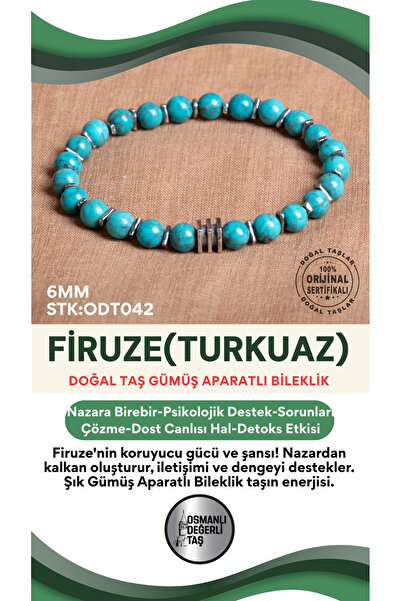 OSMANLI DEĞERLİ TAŞ سوار من الحجر الطبيعي الفيروزي (التركواز) مع جهاز فضي ODT042