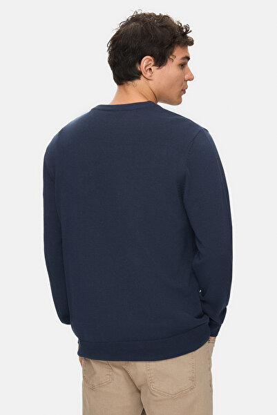 UCLA Ανδρικό πλεκτό πουλόβερ με κέντημα με λαιμόκοψη SENTO Navy Blue Standard Fit