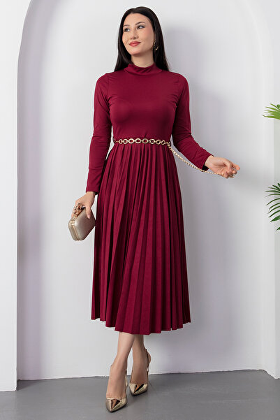 PULLIMM Half Fisherman Skirt Pleated Belted Dress 2025-4400