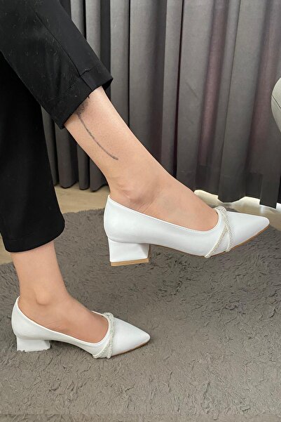 asmi shoes Women's Valeri White Cross Stone Stiletto Low Heel Evening Dress Shoes