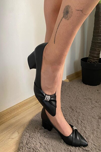 asmi shoes حذاء نسائي من Mita Black Bow Stone بكعب منخفض للسهرة