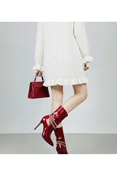 Felisya Butik Crocodile Patterned Boots with Chain Detail - Felisyabutik