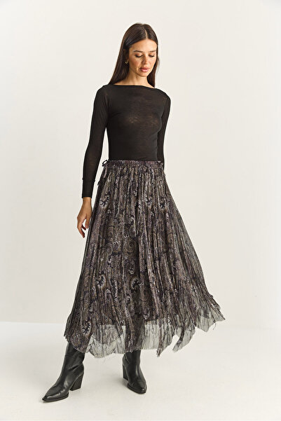 Bianco Lucci Women's Shawl Pattern Asymmetric Cut Lined Chiffon Bohemian Skirt De251102 60283881