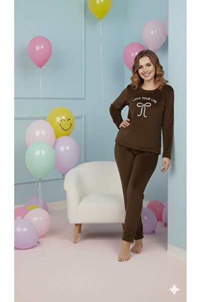 FAMES PİJAMA Winter Fleece Pajama Set Kurdale Embroidery