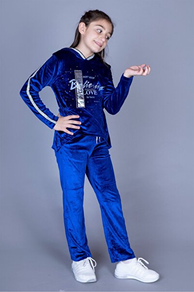 Toontoy Girl's 2-Piece Velvet Set Printed Hooded Sweatshirt & Sweatpants with...