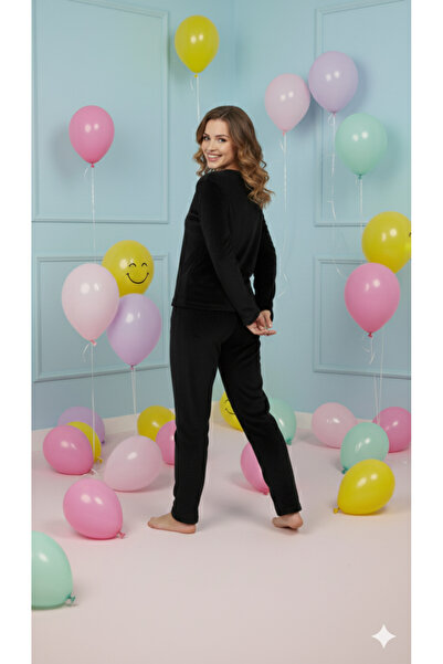 FAMES PİJAMA Winter Fleece Pajama Set Kurdale Embroidery