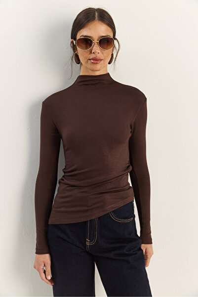 Bianco Lucci Women's Soft Touch Half Turtleneck Gathered Basic Blouse 1014 60283889