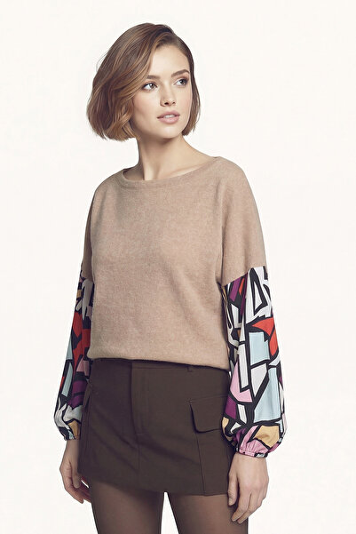 armonika Women's Beige Sleeve Colored Casual Blouse Arm-20K001085