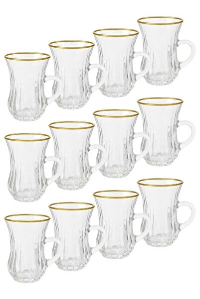 ALQANNAS 12-Piece Crystal Tea Glass Set with Golden Edge