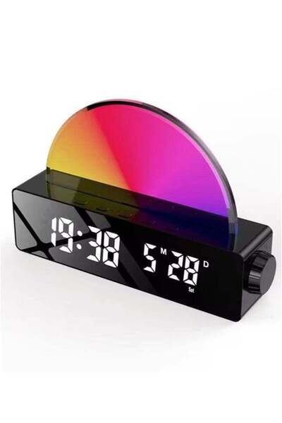 Arabest Digital Night Light Table Clock Sunset Wake Up Alarm Transparent Glass RGB Sunrise Clock