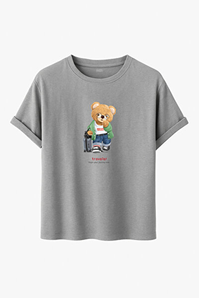 DK DAKSEL تي شيرت مطبوع عليه دمية دب مرتدي النظارات من ترافيلر مطبوع قصة فضفا...