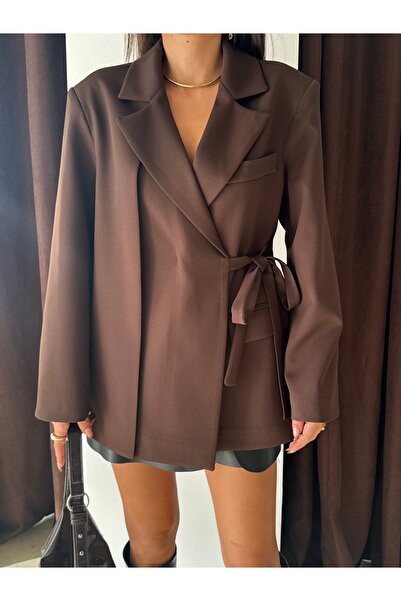 CLB COLLECTION Women's Double-Breasted Oversized Side Tie Blazer Jacket