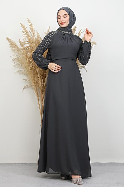 GİYZAMİLA Semra Tesettür Dress Dark Gray