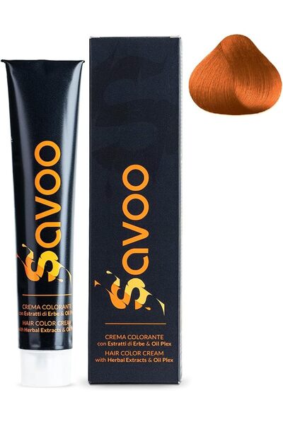 SAVOO كريم تلوين الشعر #O برتقالي، 100 مل - لون برتقالي نحاسي دائم مع زيت بليكس ومستخلصات نباتية