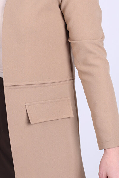 armonika Women's Beige Waist Stitched Long Jacket Arm-26K001017