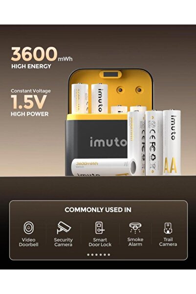 IMUTO 3600 mWh AA Lityum Şarjlı Pil Seti (8’li) + 8 Yuvalı Şarj Ünitesi