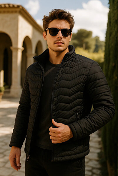 comstar Men's Zippered Black Puffer Jacket