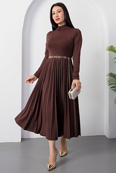 PULLIMM Half Fisherman Skirt Pleated Belted Dress 2025-4400