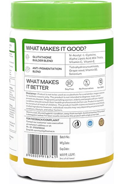 OZIVA Plant Based Glutathione Builder, 60 Capsules - Hydration, Skin Brightening & Antioxidant