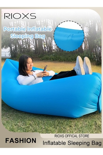 RIOXS كيس نوم قابل للنفخ محمول، سرير هوائي للتخييم قابل للطي، كيس نوم للشاطئ في الهواء الطلق، قابل للنفخ