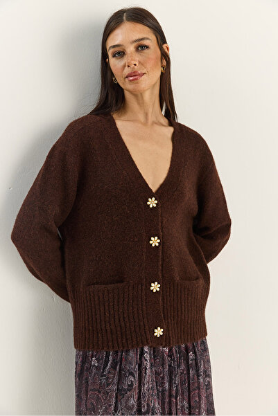 Bianco Lucci Γυναικεία ζακέτα με λαιμόκοψη σε σχήμα V με πέτρινα κουμπιά και τσέπες με μαλακή υφή 2444 60283874