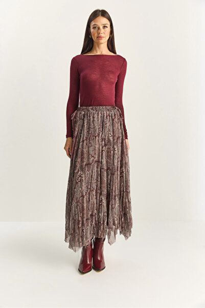 Bianco Lucci Fusta boemă din șifon cu model asimetric croială căptușită pentru femei DE251102 60283881