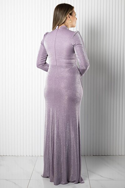 SUBU TASARIM Βαθύ βραδινό φόρεμα λιλά TBSAHN278