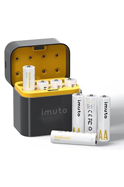 IMUTO 3600 mWh AA Lityum Şarjlı Pil Seti (8’li) + 8 Yuvalı Şarj Ünitesi