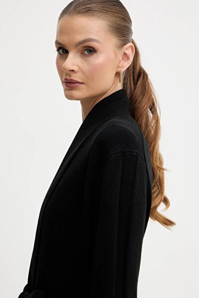 Armani Exchange Women's Belted Waist and Pocket Relaxed Fit Long Sleeve Black Cardigan Xw000766 Af13774-Uc001