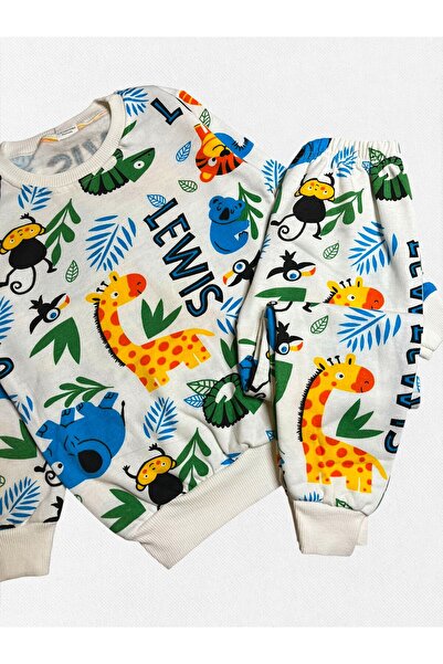 Pajama Shop Boy's Cotton Fabric White Color Fleece-Lined Safari Koala Patterned Long Sleeve Winter Pajama Set