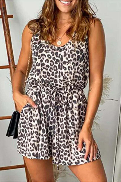 WildFashion Casual short jumpsuit made of lightweight material with leopard print T600A-99