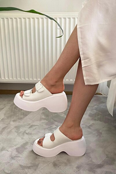 asmi shoes Women's Oliver White Two Buckle Thick Sole Orthopedic Sandals K-3040