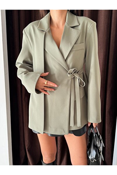 CLB COLLECTION Women's Double-Breasted Oversized Side Tie Blazer Jacket